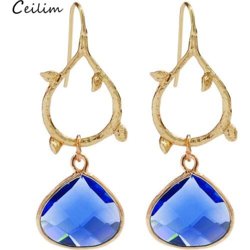 Luxury Crystal Drop Earrings for Women Trendy Gold Color Geometric Glass Dangle Earring 2019 Wedding Jewelry Female pendientes