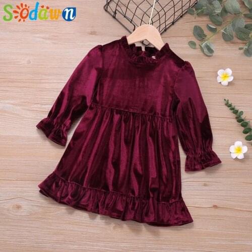 Sodawn Autumn White Gold Velvet Long Sleeve Dress Children Clothes Dresses For Girls Kid Clothes Baby Clothes
