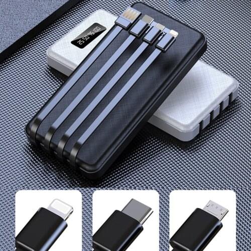 10000mAh Larger Capacity Power Bank Built-in Four USB TYPE C Cable With Digital Display Powerbank For iPhone Xiaomi Poverbank