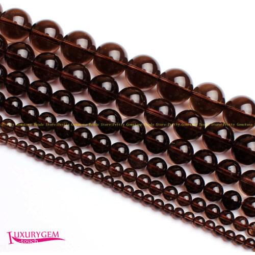 High Quality 4,6,8,10,12,14mm Smooth Natural Smokys Quartzs Round Shape Gems Loose Beads Strand 15" Jewellery Making wj344
