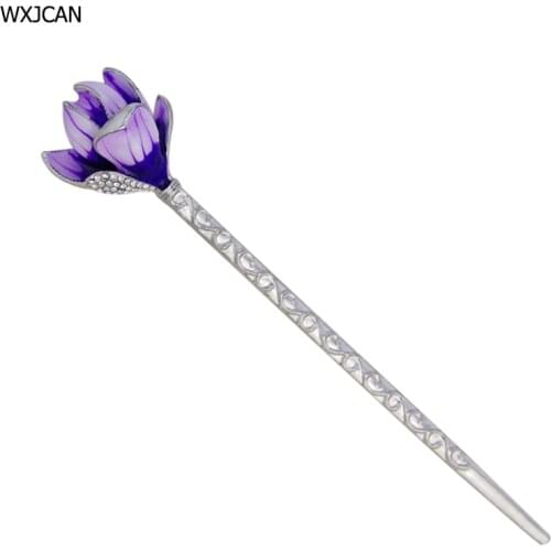 WXJCAN enamel rhinestone flower lotus hair sticks jewelry Decorations on the hair Chinese traditional hairwear Party Gift H1001
