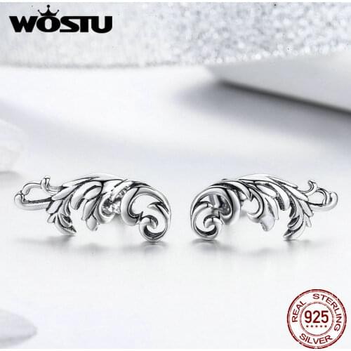 WOSTU Retro European Flower Stud Earrings 925 Sterling Silver Geometric Small Earrings For Women Silver Fashion Jewelry FIE580