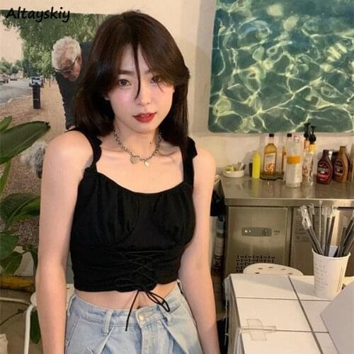 Camisole Women Solid Color Sweet Girls Crop Top Sexy Shirring All-match Summer Comfortable Streetwear Leisure Sleeveless Popular