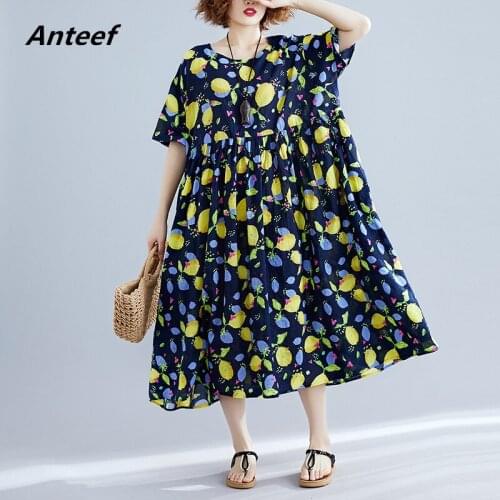 Cotton linen vintage floral plus size women casual loose long summer beach dress elegant clothes 2021 ladies dresses sundress