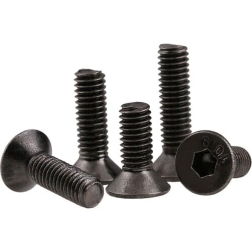 10/20/50Pcs M2 M2.5 M3 M4 M5 M6 Flat Head Countersunk Head Black Grade 10.9 Carbon Steel Hex Socket Head Cap Screw Black Nickel