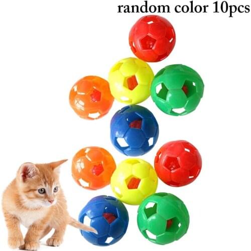 10PCS Cat Toy Mini Hollow Cat Jingle Ball Toy Plastic Kitten Squeaky Toy Cat Interactive Toy Pet Training Toys Random Color