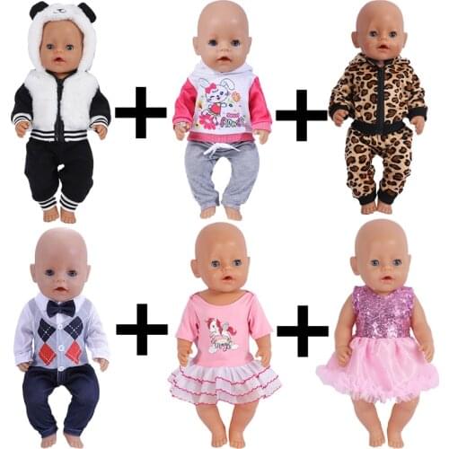 18 Inch Doll Baby Clothes Cute Frog Unicorn Six Piece Set Suit Fit 43cm American Girl Reborn New Born Dolls DIY Gift`s Toy