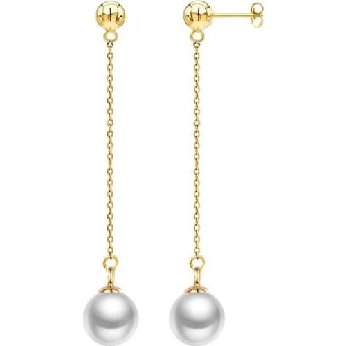 2021 New Arrival Fashion Stainless Steel Long Tassel Drop Earrings for Women Elegant Simulated Pearl Female Bridal Earrings Gift