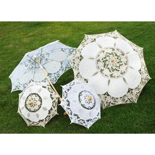 White Lace Bride Umbrella Small Sun Umbrella Cotton Embroidery Bride Umbrella White Ivory Lace Parasol Bride Wedding SN1702
