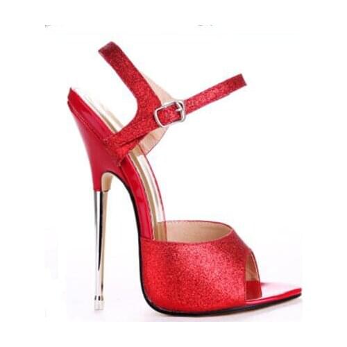 Carpaton Summer New Style Ladies 16 centimeters red metal heel pointed toe fine high heel sandals super high heel catwalk shoes