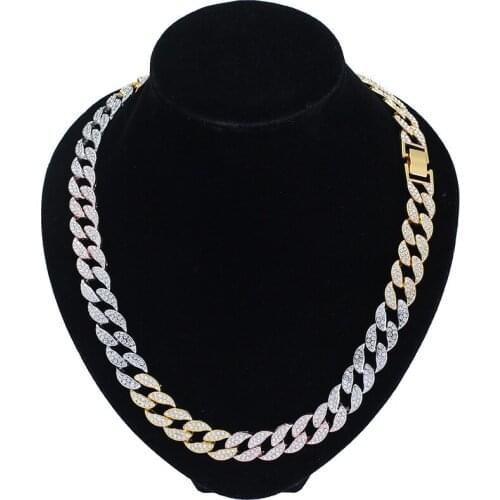 Luxury Three Color Tone Bling CZ Rhinestone Cuban Link Chain Necklaces for Men Punk Hip Hop Choker Necklace Jewelry Collars