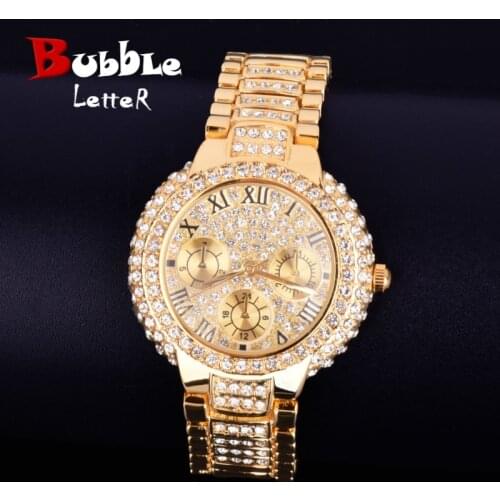 Hip Hop Mens Women Watch Small Dial Military Quartz Clock Luxury Rhinestone Business Waterproof 19.2 cm