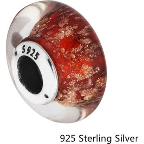 CKK 925 Sterling Silver Red Twinkle Murano Glass Beads Original Fashion Charms Jewelry Fits For Bracelets