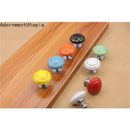 Colorful Ceramic Door Handles Round Cabinet Knobs Cupboard Drawer Wardrobe Pull Knob Furniture Candy Color Accessories
