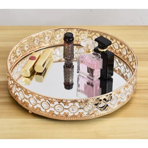 Decorative Mirrored Makeup Tray Trinket Cake Dessert Display for Home Decor Makeup Tray Organizer Vanity Plate Desktop