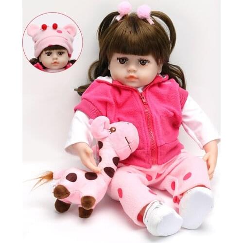 Hot Sale 48CM Reborn Baby Doll Toy Realistic Baby Doll With Giraffe Toddler Adorable dolls with pink dress Toy Birthday Gifts