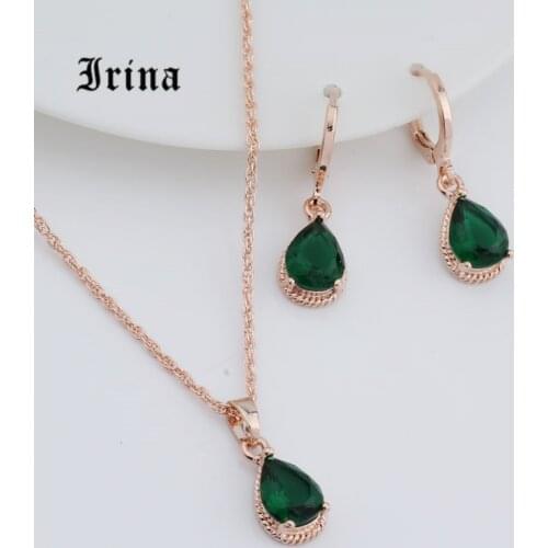 Irina Cute and Delicate Zircon Water Drop 5 Color Rose Gold Jewelry Set For Wedding Party Popular Womens Jewelry Set