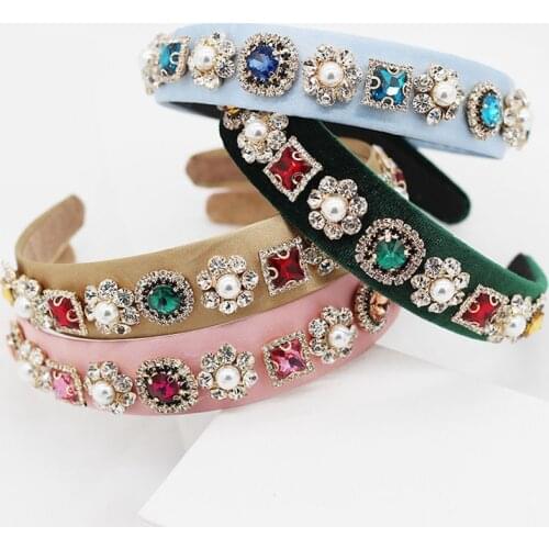 Exquisite Luxury Pearl Crystal Hairband Head Band for Women Hair Bow Knotted Hair Hoop Bezel Hair Accessories