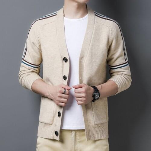 Mens Knitted Cardigan Casual V Neck Button Long Sleeve Sweaters Jacket Patchwork Male High Grade Sweater Coat 2020 Autumn New