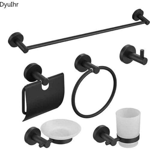European style bathroom hardware set round bottom stainless steel black towel rack storage rack hanger paper towel rack DyuIhr