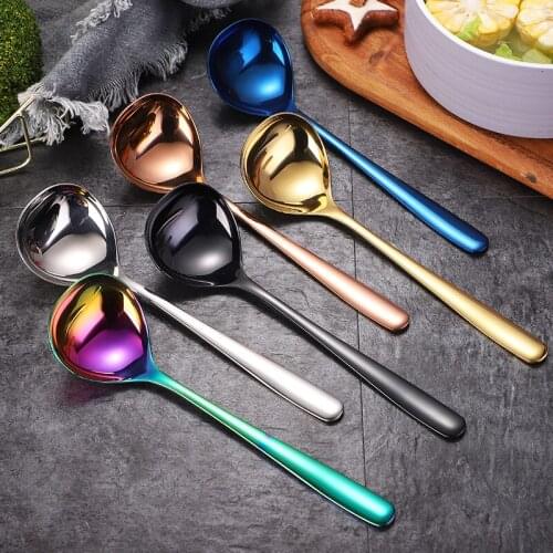 Korean Stainless Steel Dinnerware Soup Spoon Thicken Long Handle Household Dinner Spoon Scoop Tableware Kitchen Accessories