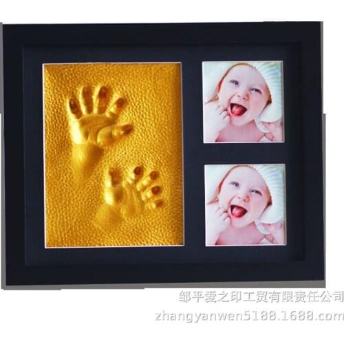 Concise Black Photo Frame Baby Newborn Growth Commemoration Handprint Mud Gift Environmental Gold Lacquer With Support Child