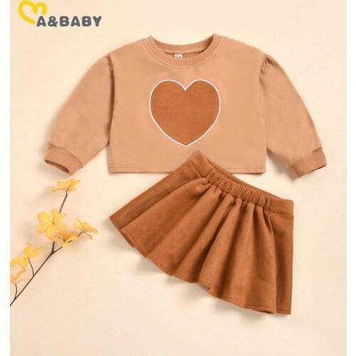 Ma&Baby 2-7Y Toddler Kid Children Girls Clothes Set Heart Print Long Sleeve Sweatshirt Ruffles Skirts Child Costumes Outfits