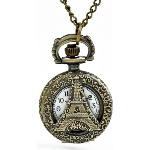 Small bronze hollow exquisite carved iron tower pocket watch