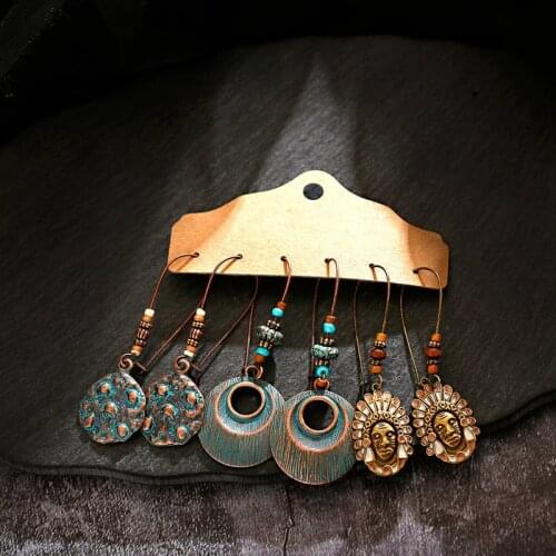 Copper Ethnic Dangle Earrings Boho India Shape Drop Earrings Vintage Ethnic Womens Jewelry Gifts Wholesale