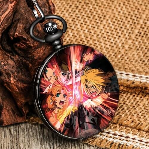Fashion Quartz Pocket Watch Chain Clock Gifts Necklace Pendant Fullmetal Alchemist Series Watches