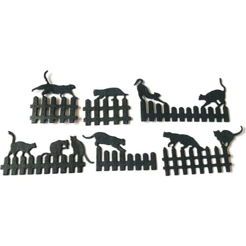 Halloween Fence Cat Set Metal Cutting Dies Stencil Scrapbooking DIY Album Stamp Paper Card Embossing Decor Craft