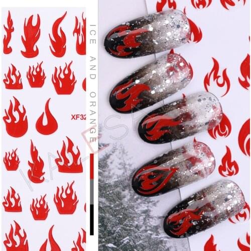 Hot 5 Colors Option Fire Flame 3D Nail Art Stickers Decoration Decal for Nails Design Manicure Red Flame Nail Sticker Decals Art