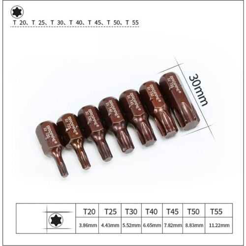 New 7Pcs/set Magnetic L30MM Torx Screwdriver bit T20-T55 3/8" 10MM S2 Steel Hex Screwdriver Bits Sleeve T20/T25/T30/T40/T45/T55