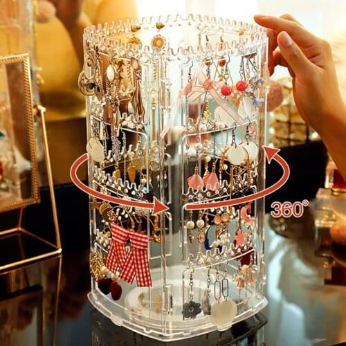 360 Rotating Clear Earring Holder 4 Tiers Jewelry Organizer Classic Stand Rack Display with 168 Holes 168 Grooves