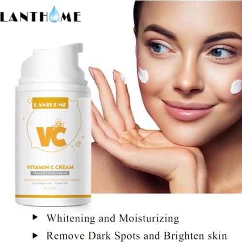 LANTHOME Vitamin C Cream Whitening Remove Freckle Shrink Pores Essence Fade Dark Spots Brighten Skin Anti Wrinkle Face Skin Care