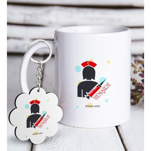 Personalized Professional Nurse White Mug and Keychain Gift Seti-3