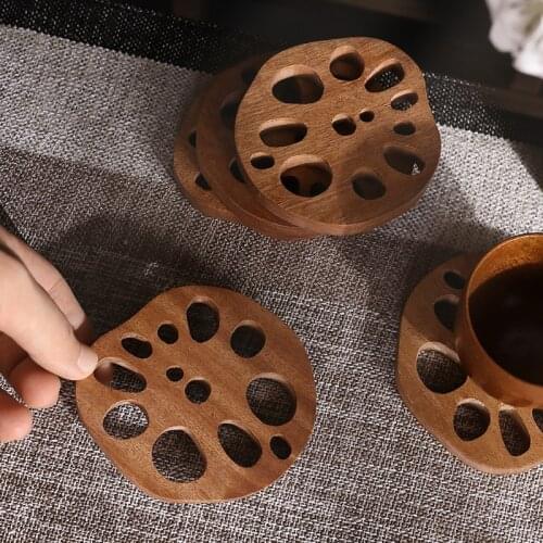 Solid Wood Potholder Table Mat Kitchen Cartoon Placemat Cute Lotus Root Coaster Kung Fu Tea Coffee Coasters