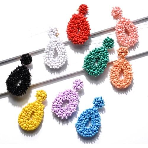 Bohemian fashion exaggerated drop shaped earrings all hand woven rice bead earrings women fashion accessories