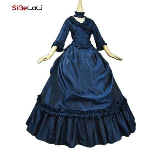 Blue Victorian Layered Bustle Dress Christmas Holiday Masquerade Gown Royal Queen Dress Theater Costume