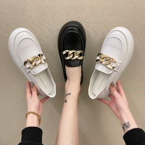 British Style Casual Woman Shoe Oxfords Slip-on Clogs Platform All-Match Round Toe Preppy Leather Slip On Creepers Summer New Sp