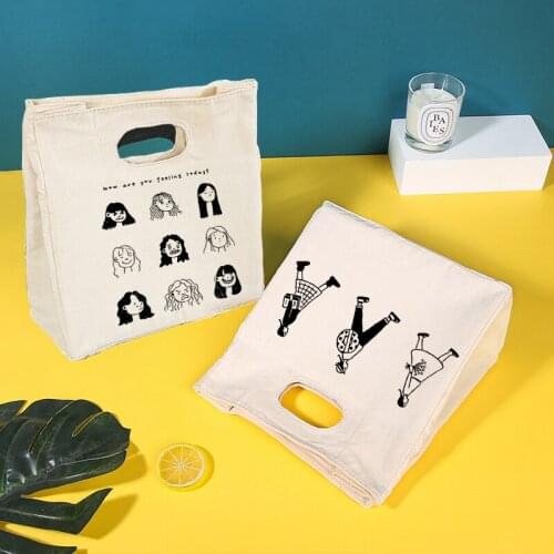 Funny Girl Printing Lunch Bag Cooler Tote Portable Insulated Box Canvas Thermal Cold Food Container School Picnic for Women Kids