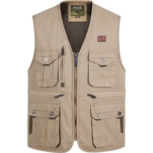 Spring and Autumn Outdoor Leisure Photography Vest Cotton Canvas Mens Vest Fishing Multi-pocket Loose Vest Plus Size S-4XL