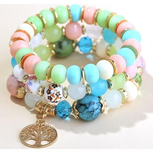 Vintage Beaded Bracelet Female Bohemian Tree Bracelets For Women Jewelry Geometric Charms Wristband Gift Pulseira Feminina