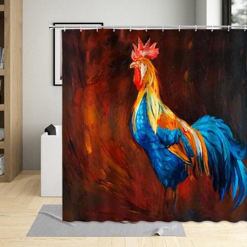 Farmhouse Home Chicken Oil Painting Shower Curtain Rural Ldyllic Chick Rooster Printing Bathroom Decor Curtains With Hooks