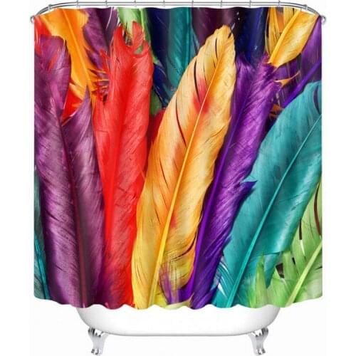 3D Pattern Shower CurtainsColorful Feathers and Bamboo Forest Bathroom Curtain Waterproof Thickened Bath Curtain Customizable