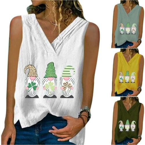 Womens Easter Print V Neck T Shirt Casual Loose Tops Summer Tank Vest Blouse New