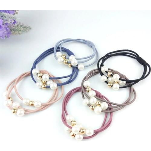 10PCS Cute Multilayer Pearl Hairband Princess Headwear Elastic Hair Bands Girls Mini Headdress Tie Gum Ropes Hair Accessories