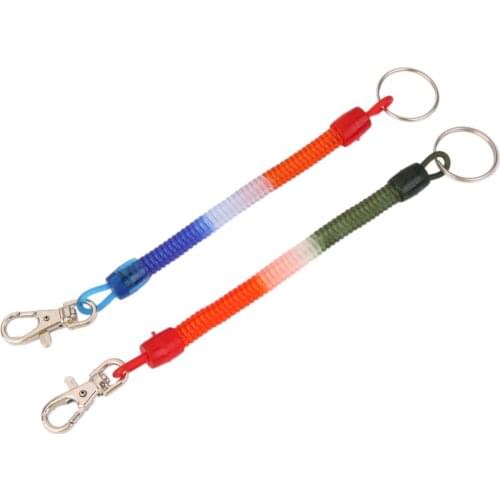 12Pcs Portable Plastic Spiral Springy Keyring Metal Clip Keychain Clasp