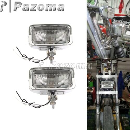 2pcs Chrome Universal Old Shool Square Headlight Retro Cafe Racer Motorbike Lighting Front Head Lamp for Harley Chopper Bobber