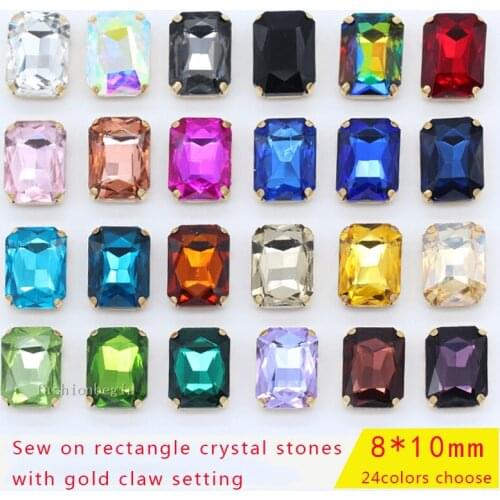 20p 8x10mm Octagon color sew on faceted crystal glass Flatback rhinestones gold Metal claw Gems craft DIY Decorative accessories